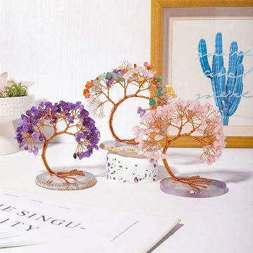 Arbre de Vie en Cristaux Naturels – Améthyste, Quartz, Aventurine, Citrine – Artisanat Énergétique et Déco Zen