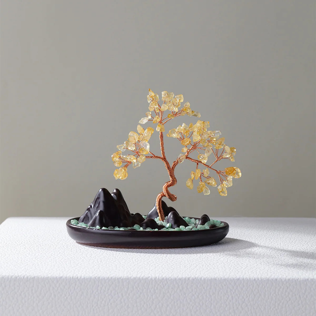 Arbre Bonsaï En Fil De Cuivre Fait Main – Pierres Citrine – Déco Énergétique (Fabriqué En Inde)