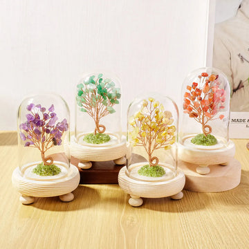 Arbre de Vie en Aventurine Verte ou Améthyste sous Cloche en Verre - Décoration Zen et Apaisante