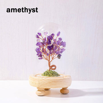 Arbre de Vie en Aventurine Verte ou Améthyste sous Cloche en Verre - Décoration Zen et Apaisante