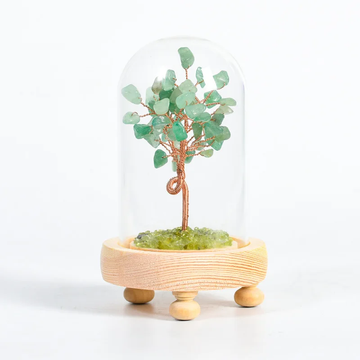 Arbre de Vie en Aventurine Verte ou Améthyste sous Cloche en Verre – Pierre Naturelle Porte-Bonheur & Énergétique – Décoration Zen et Apaisante