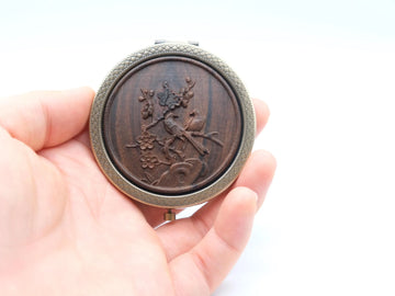 Miroir de Poche Vintage en Bois Sculpté - Oiseaux et Fleurs
