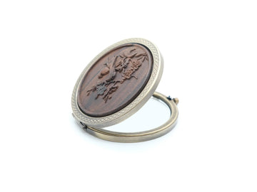 Miroir de Poche Vintage en Bois Sculpté - Oiseaux et Fleurs