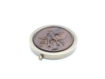 Miroir de Poche Vintage en Bois Sculpté - Oiseaux et Fleurs